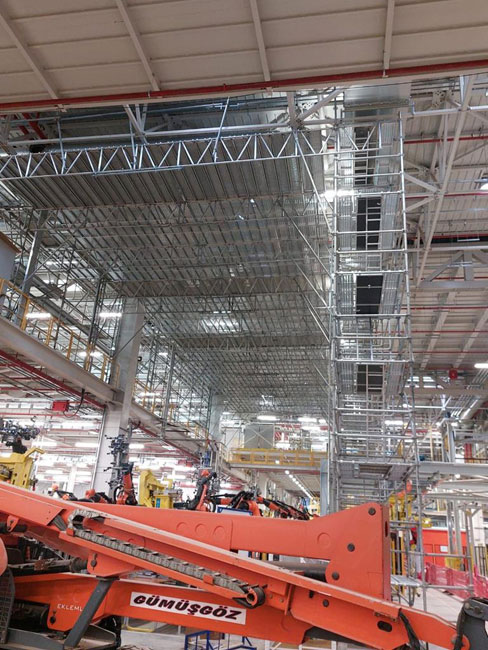 kiralık iskele sistemleri, ay iskele, kiralık iskele, RK Yağ fabrikası Tekirdağ Muratlı, İç cephe kurulumu